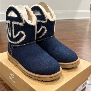 Authentic Denim Telfar UGG Navy Denim Boots with Cream Shearling